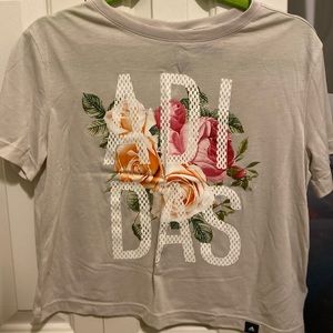 Adidas Crop Top Logo Floral Nude/Gray NWOT Size S
